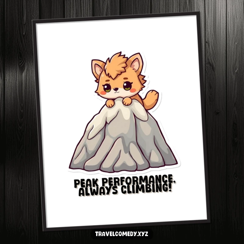 Funny Free Printable Wall Art: A determined animal scaling a fluffy mountain, representing perseverance and achievement.
