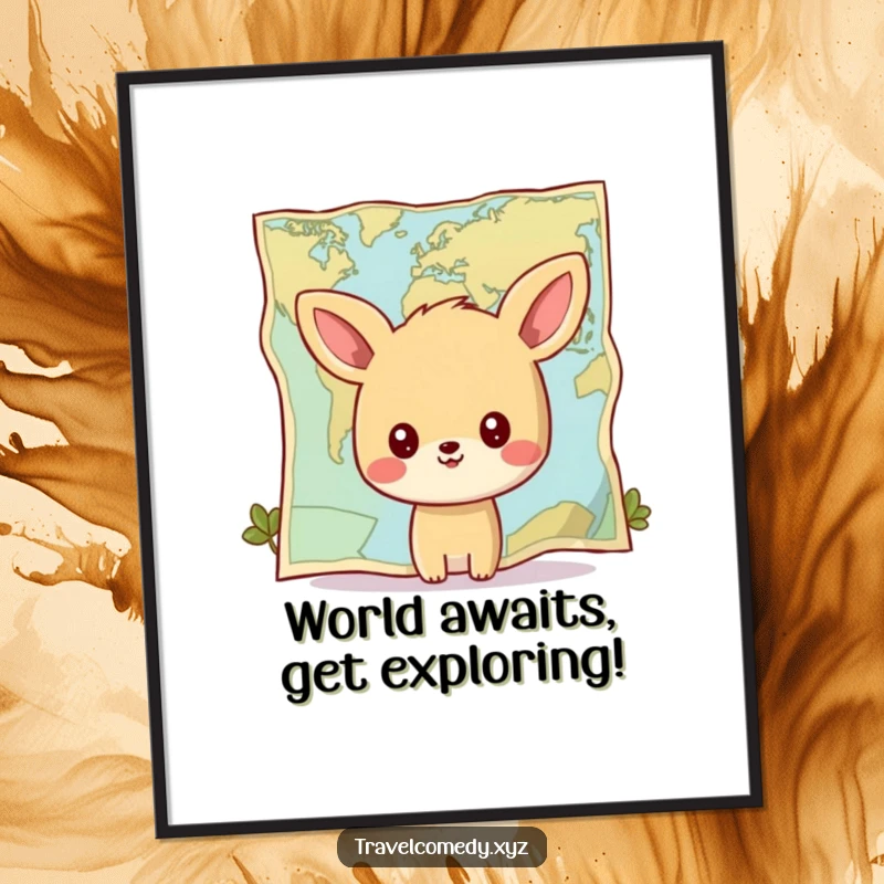 Funny Free Printable Wall Art: An animal contemplating a giant map, perfect for inspiring dreams of adventure.