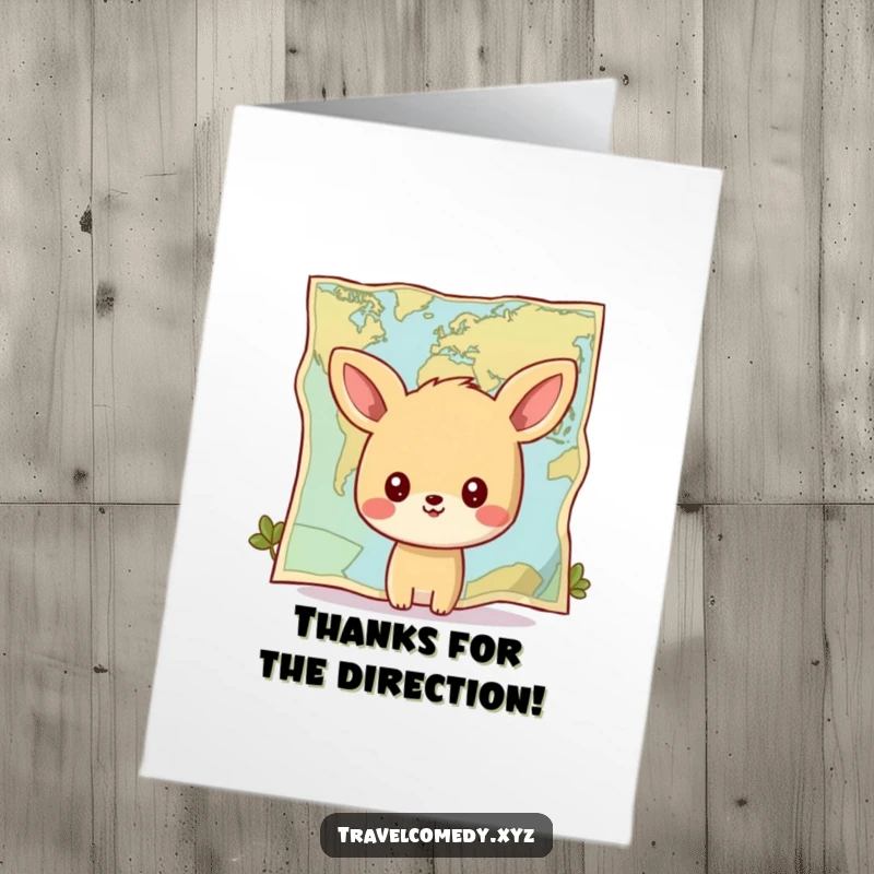 Funny Free Printable Thank You Card: An animal studies a giant map, thanking someone for their guidance and support.